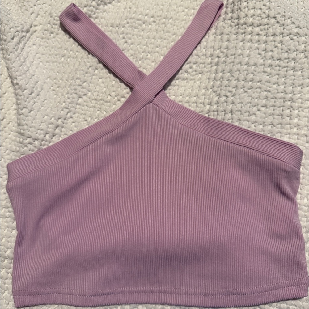 SHEIN Lavender Ribbed Cropped Halter Tank